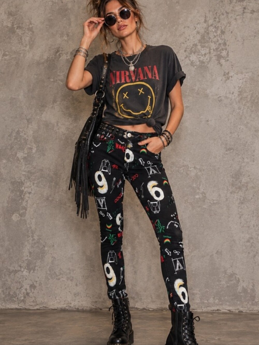 Y2K Streetwear Black Graphic Skinny Jeans